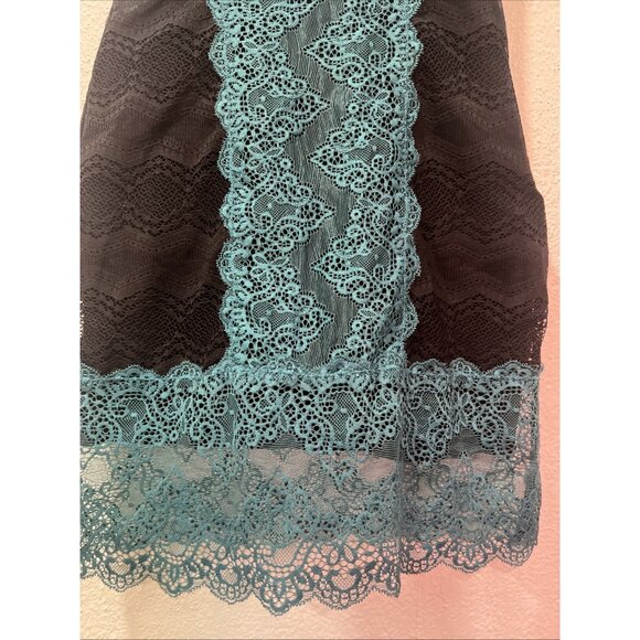 FREE PEOPLE ~X Small ~ Teal & Black Lace NATASHA Bodycon High Neck Dress - Picture 3 of 16